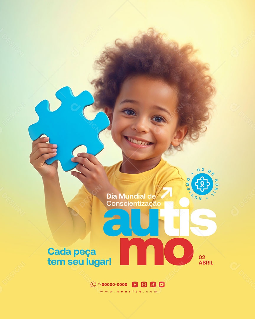 Dia de Conscientização do Autismo 02 de Abril Aceitar Social Media PSD Editável