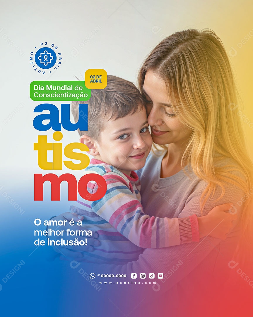 Dia de Conscientização do Autismo 02 de Abril Aceitar Social Media PSD Editável