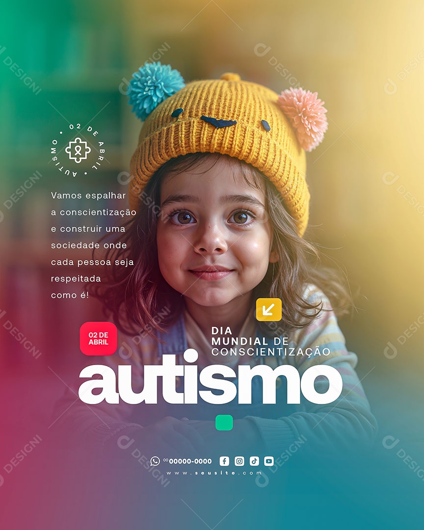 Dia de Conscientização do Autismo 02 de Abril Aceitar Social Media PSD Editável
