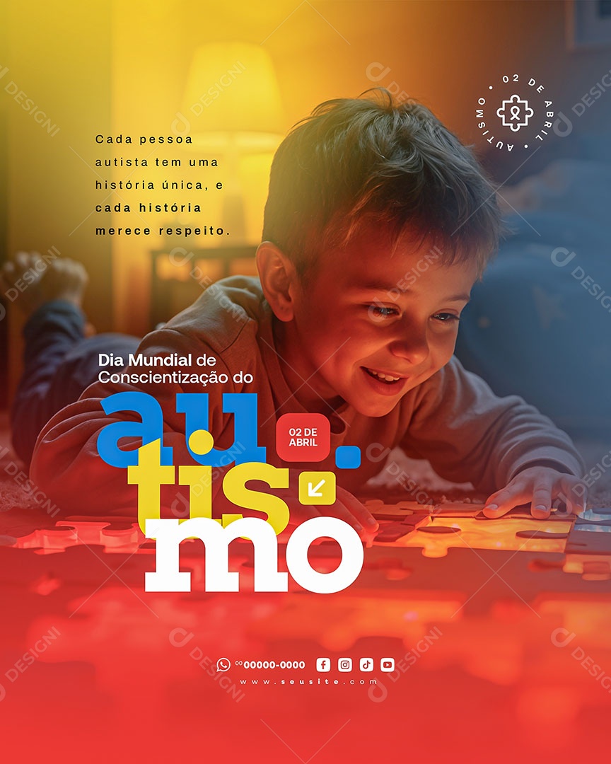 Dia de Conscientização do Autismo 02 de Abril Aceitar Social Media PSD Editável
