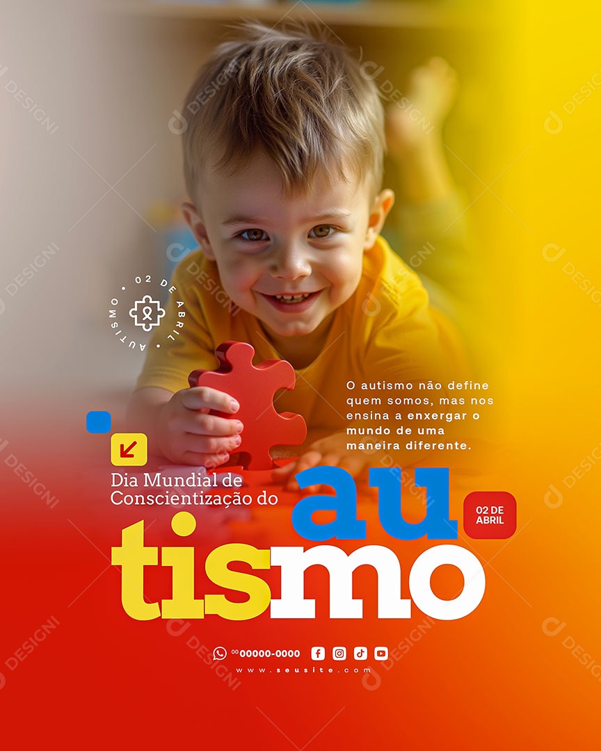 Dia de Conscientização do Autismo 02 de Abril Aceitar Social Media PSD Editável