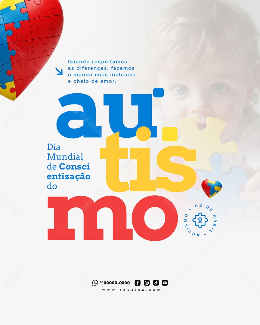 Dia de Conscientização do Autismo 02 de Abril Aceitar Social Media PSD Editável
