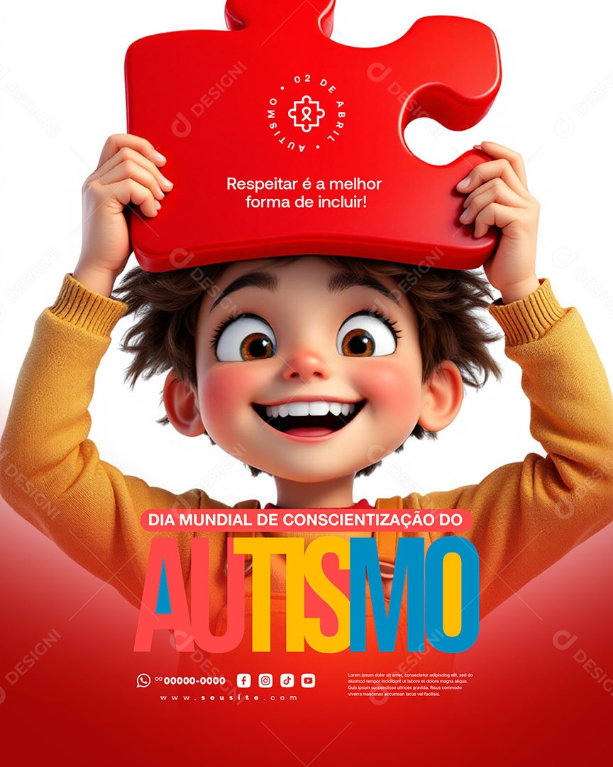 Dia de Conscientização do Autismo 02 de Abril Aceitar Social Media PSD Editável