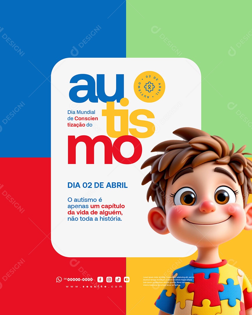 Dia de Conscientização do Autismo 02 de Abril Aceitar Social Media PSD Editável