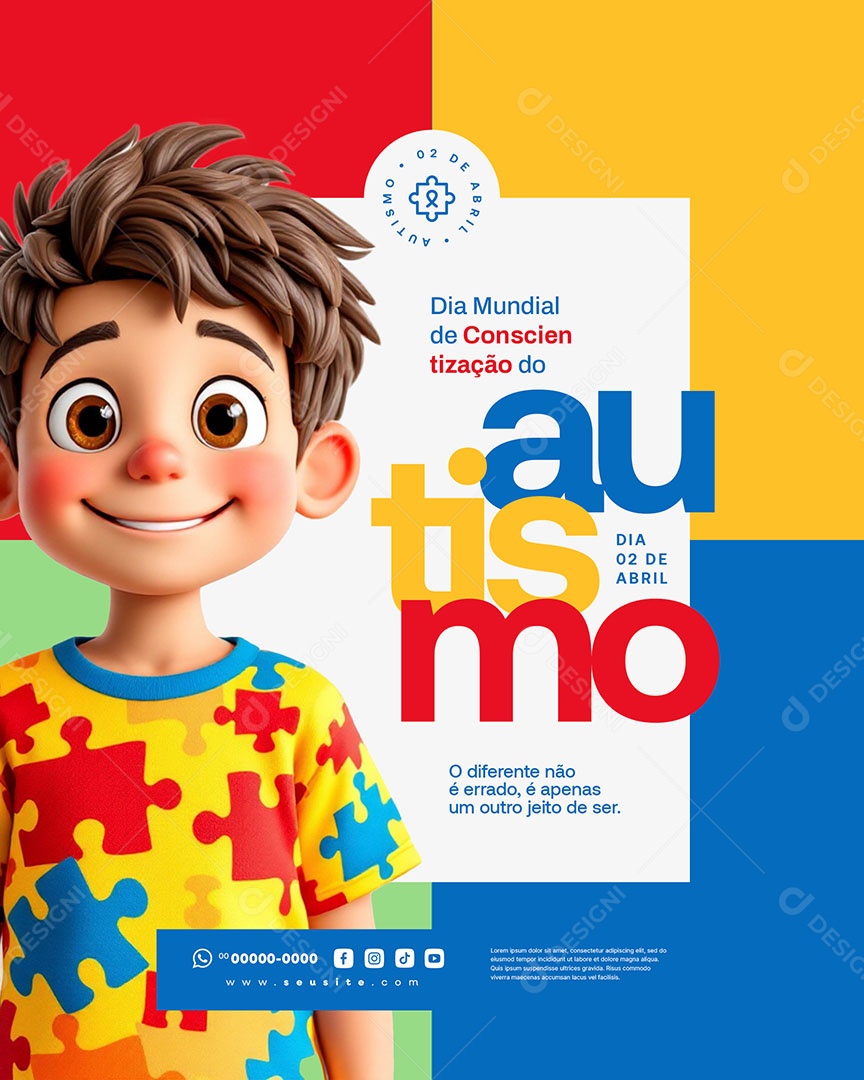 Dia de Conscientização do Autismo 02 de Abril Aceitar Social Media PSD Editável