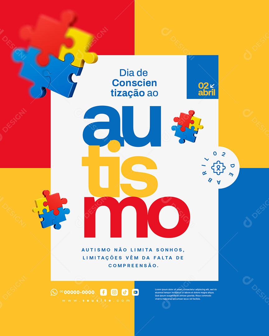 Dia de Conscientização do Autismo 02 de Abril Aceitar Social Media PSD Editável