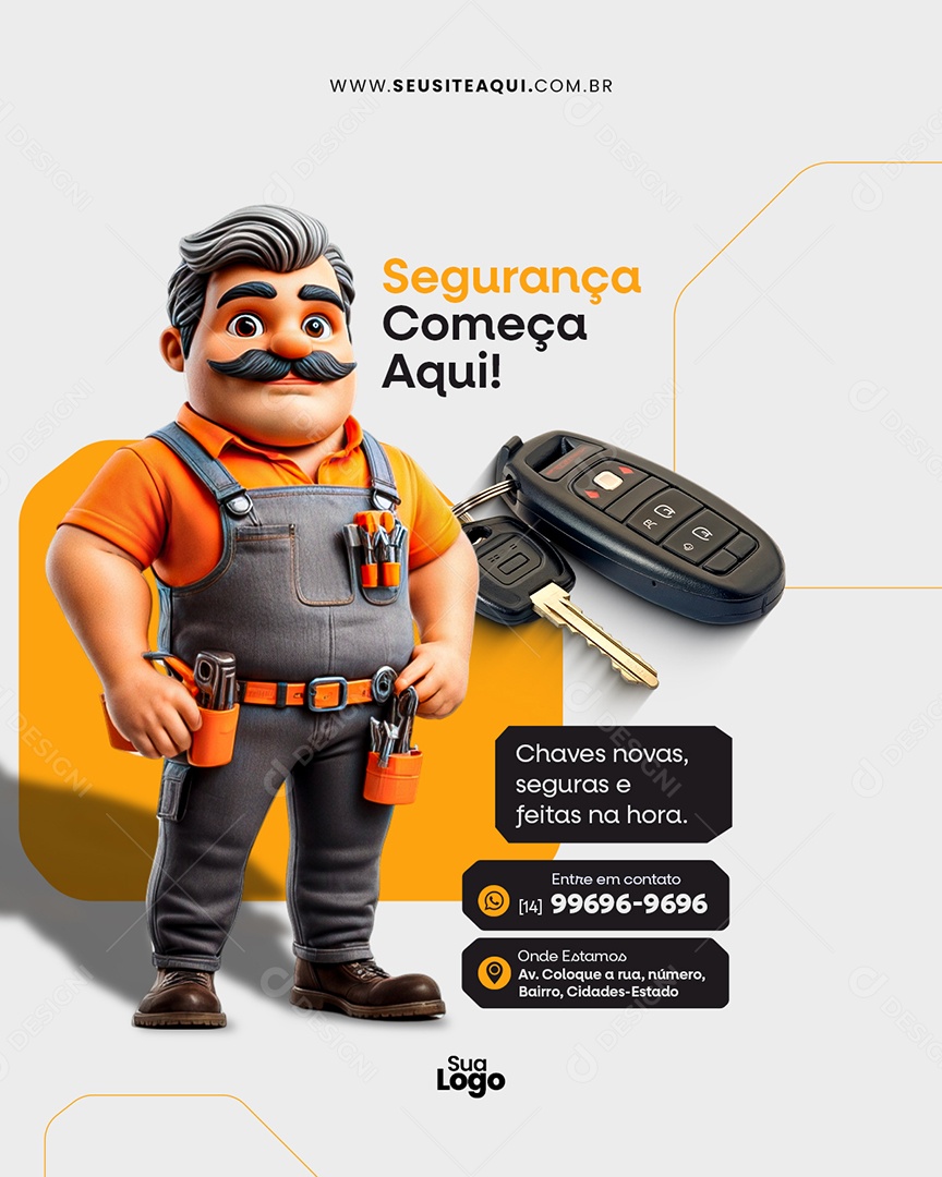 Flyer Chaveiro Segurança Começa Aqui Social Media PSD Editável