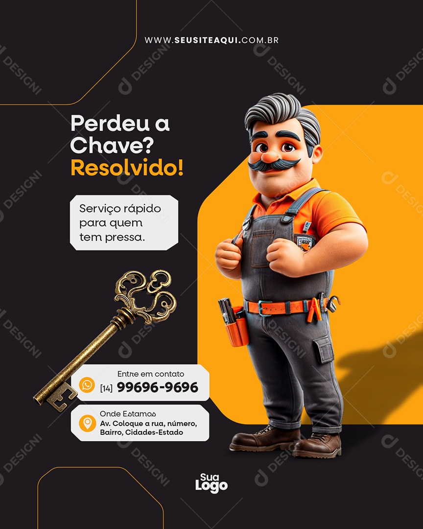 Flyer Chaveiro Perdeu a Chave? Resolvido Social Media PSD Editável