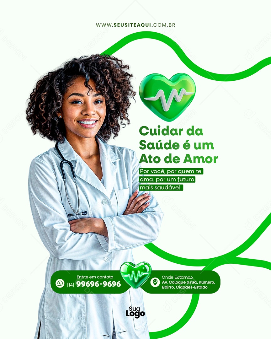 Flyer Clínica Médica Cuidar da Saúde é um Ato de Amor Social Media PSD Editável