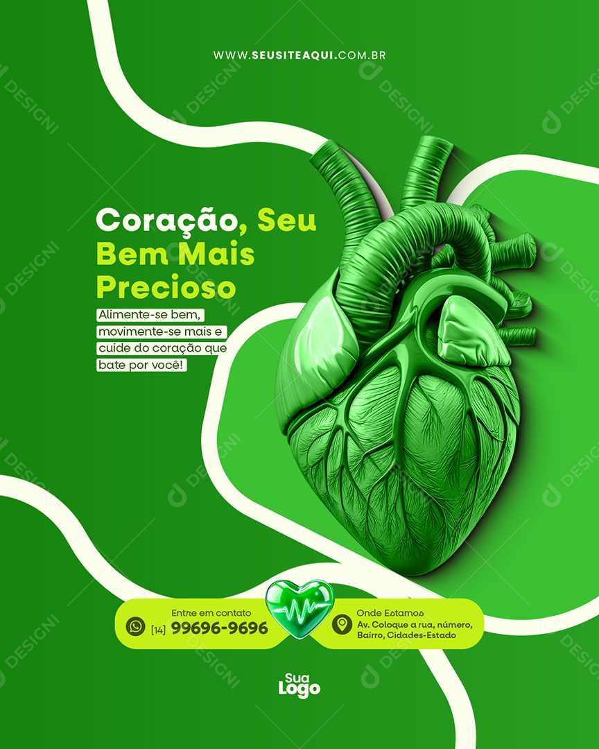 Flyer Clínica Médica Coração Seu Bem Mais Precioso Social Media PSD Editável