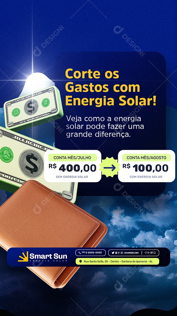 Story Energia Solar Corte os Gastos Social Media PSD Editável