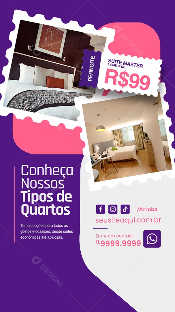Story Motel Conheça Nossos Tipos de Quartos Social Media PSD Editável