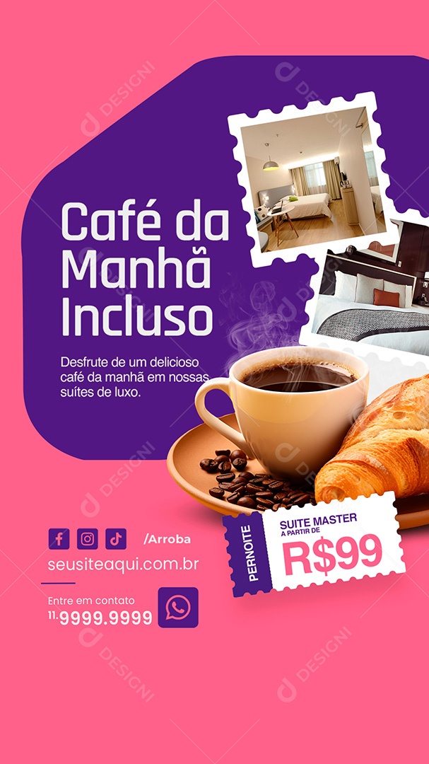 Story Motel Café da Manhã Incluso Social Media PSD Editável