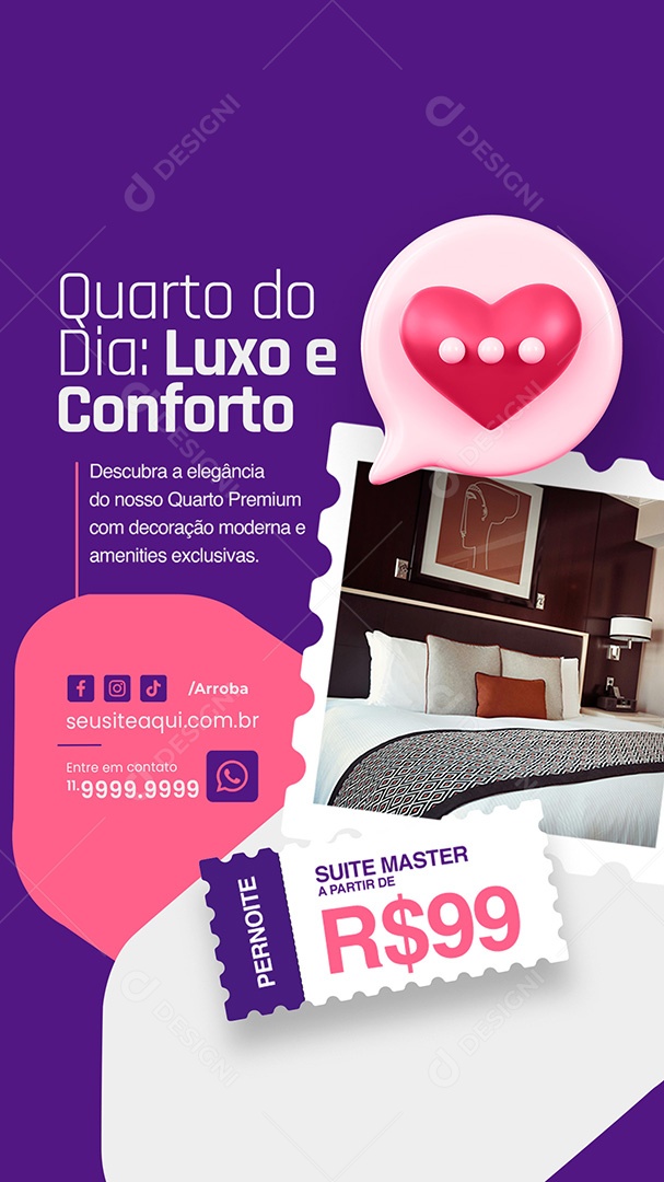 Story Motel Quarto do Dia Luxo e Conforto Social Media PSD Editável