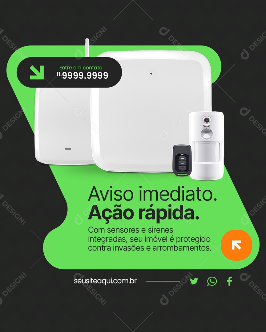 Segurança Aviso Imediato Ação Rápida Social Media PSD Editável