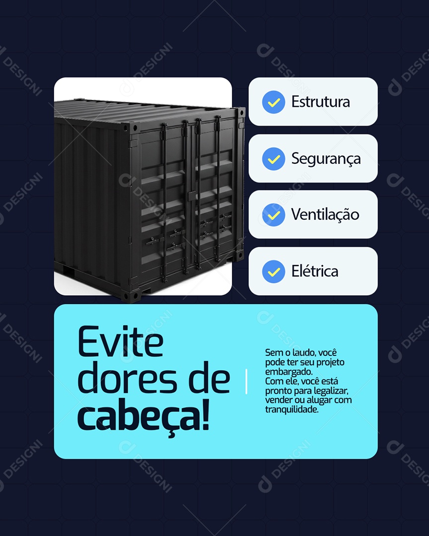 Container Evite Dores de Cabeça Estrutura Segurança Social Media PSD Editável