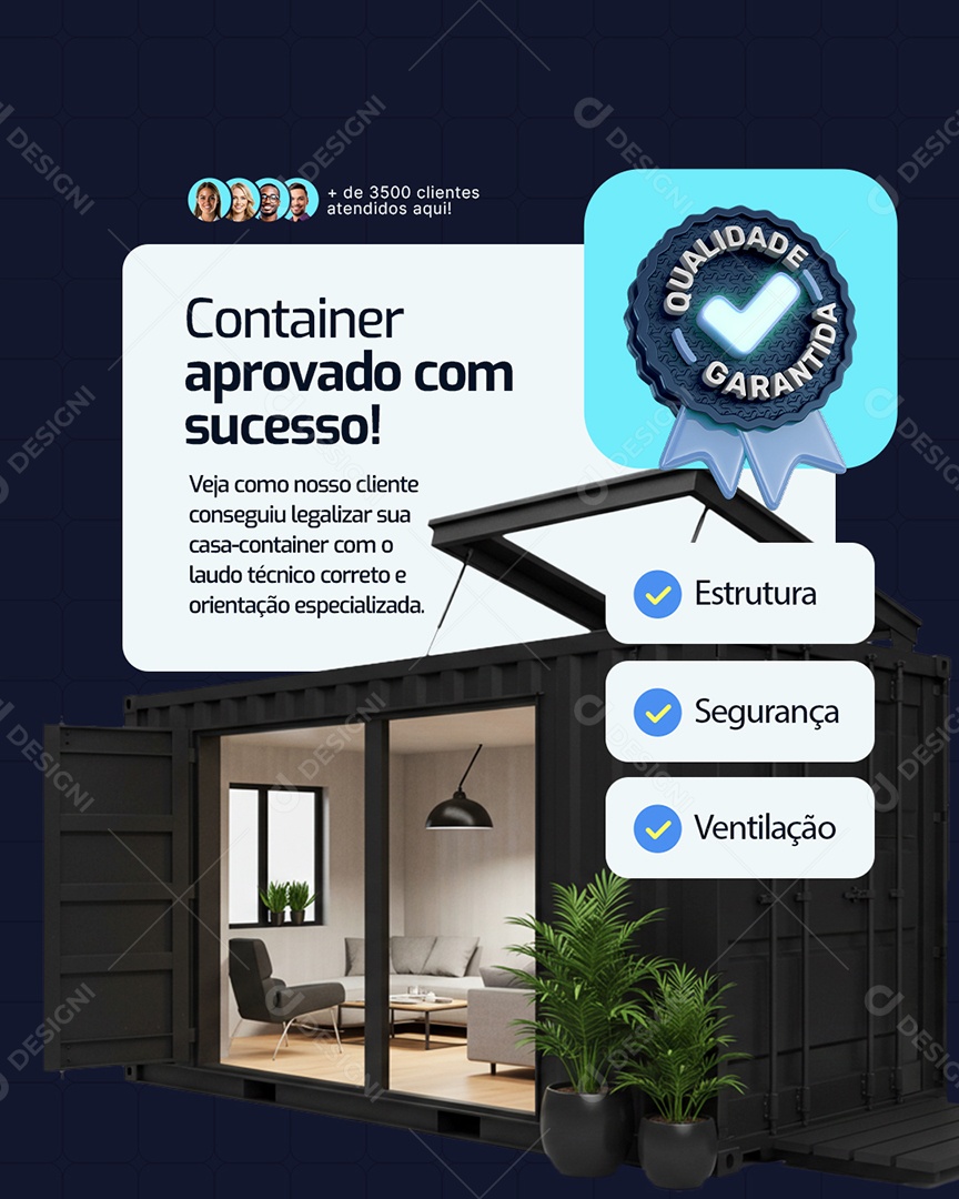 Container Aprovado com Sucesso Social Media PSD Editável