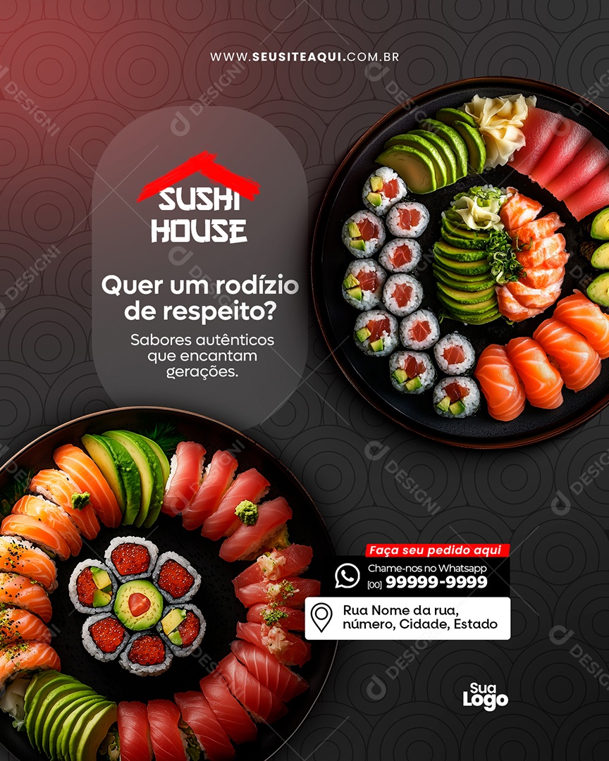 Flyer Restaurante Comida Japonesa Rodízio de Respeito Social Media PSD Editável