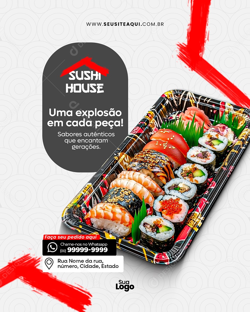 Flyer Restaurante Comida Japonesa Explosão Em Cada Pedaço Social Media PSD Editável