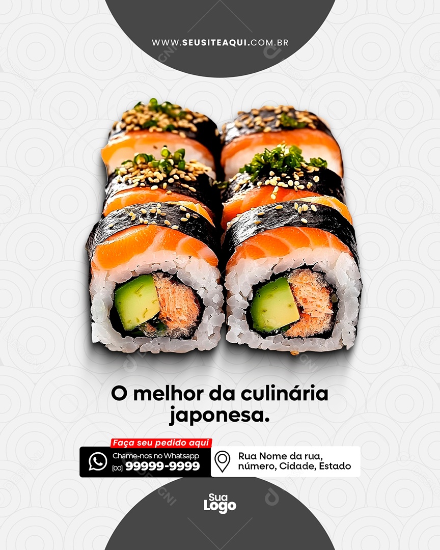 Flyer Restaurante Comida Japonesa O Melhor da Culinária Social Media PSD Editável