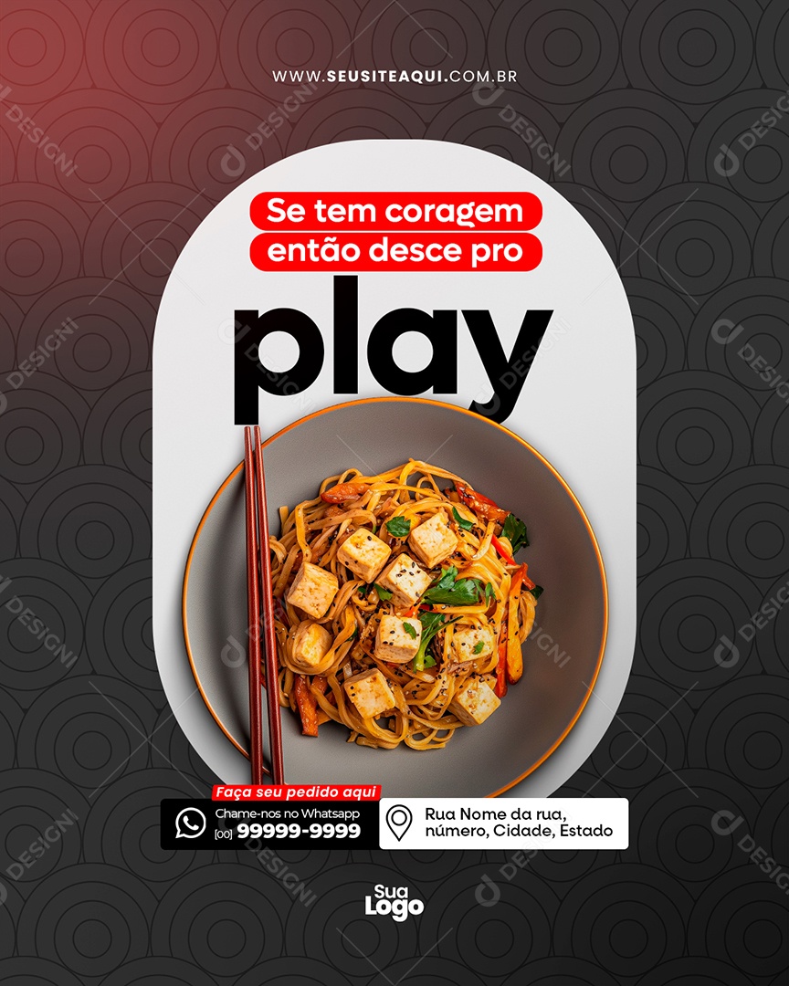Flyer Restaurante Comida Japonesa Desce Pro Play Social Media PSD Editável