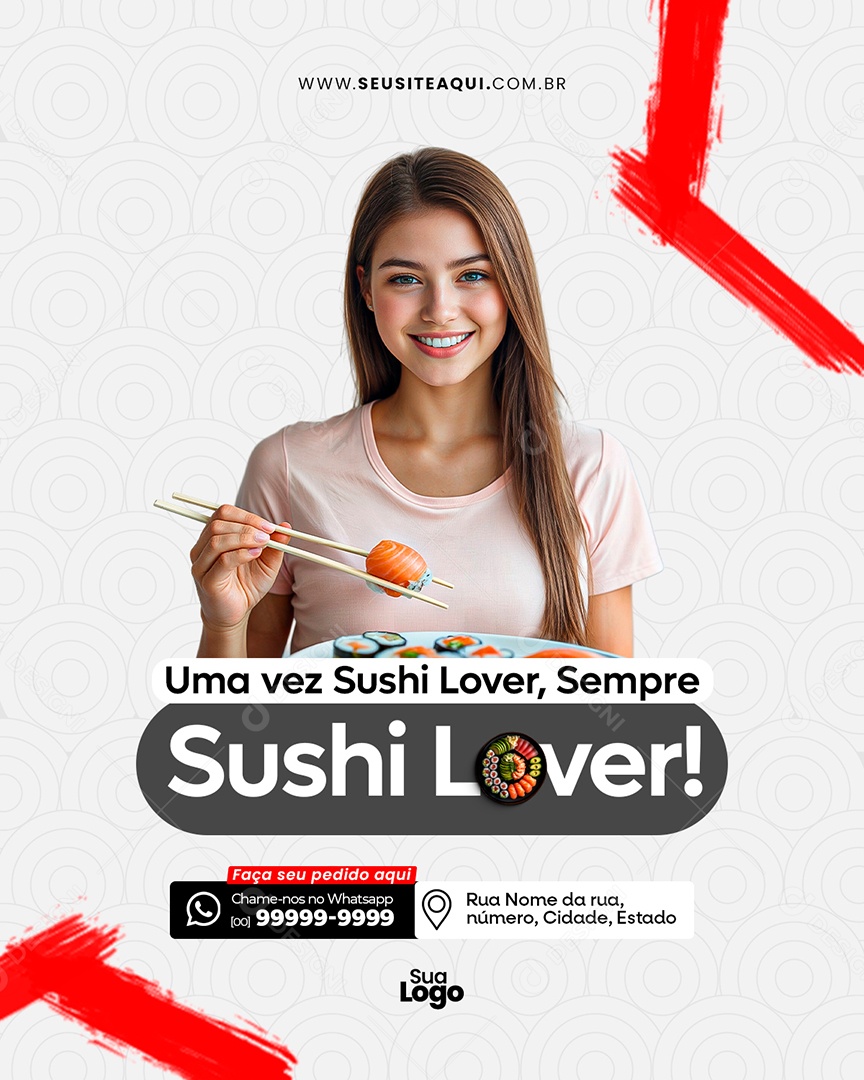 Flyer Restaurante Comida Japonesa Sushi Lover Social Media PSD Editável