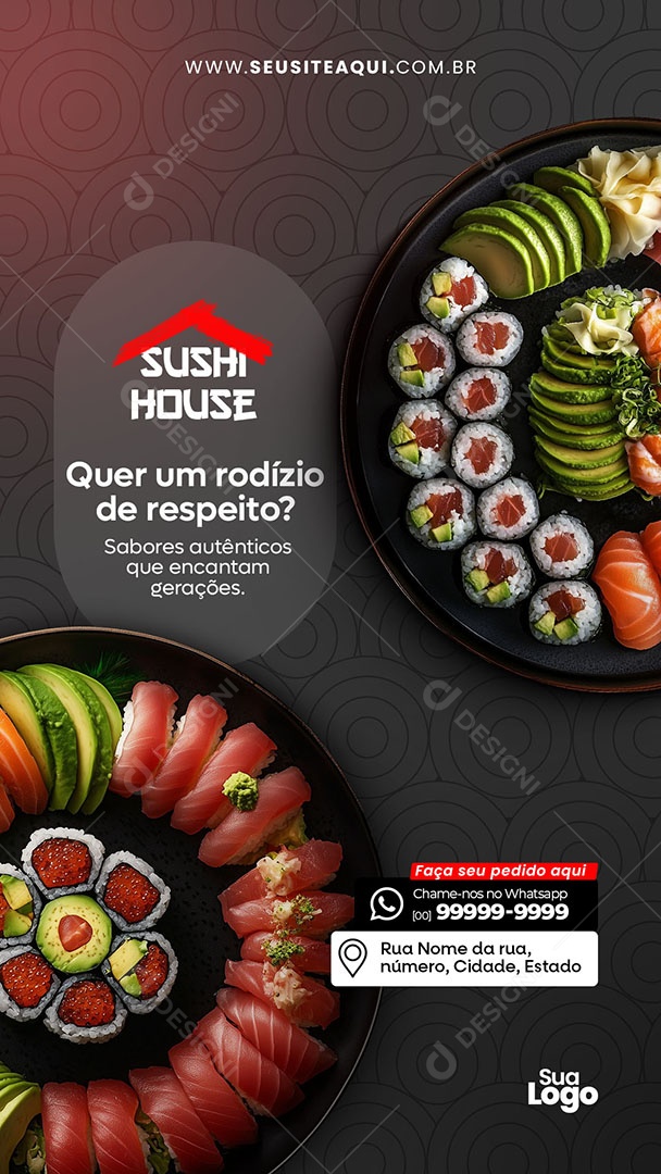 Story Restaurante Comida Japonesa Rodízio de Respeito Social Media PSD Editável