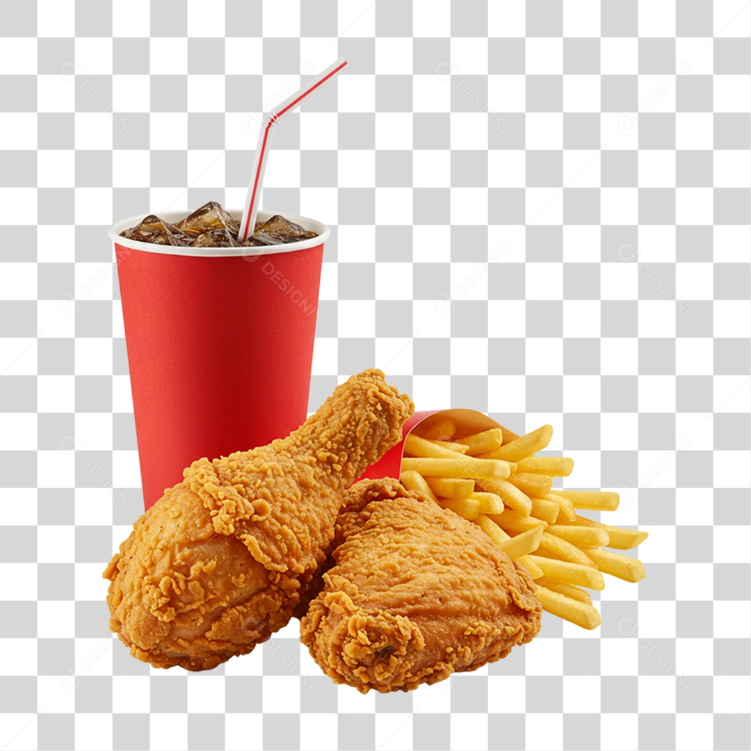 Porção de Frango Frito com Batatas PNG Transparente