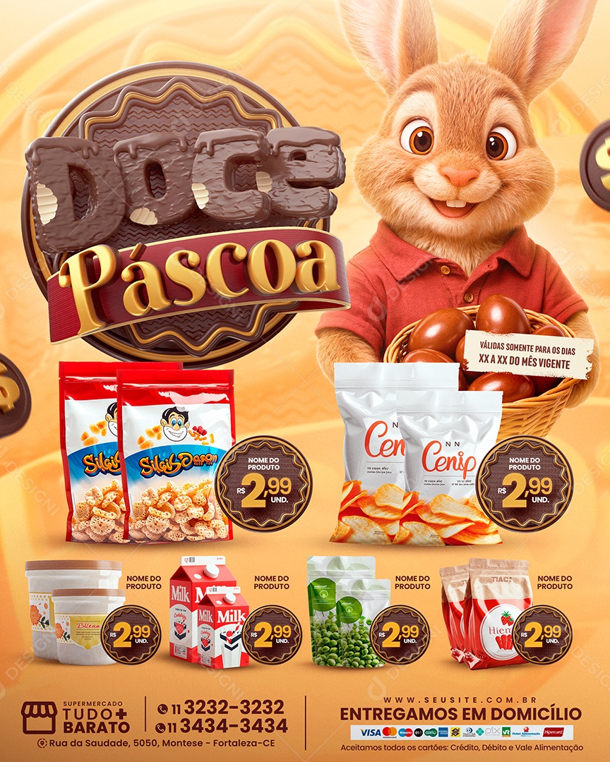 Tabloide Doce Páscoa Supermercado Produtos Social Media PSD Editável
