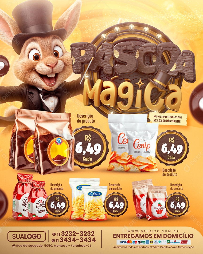 Tabloide Páscoa Mágica Supermercado Produtos Social Media PSD Editável