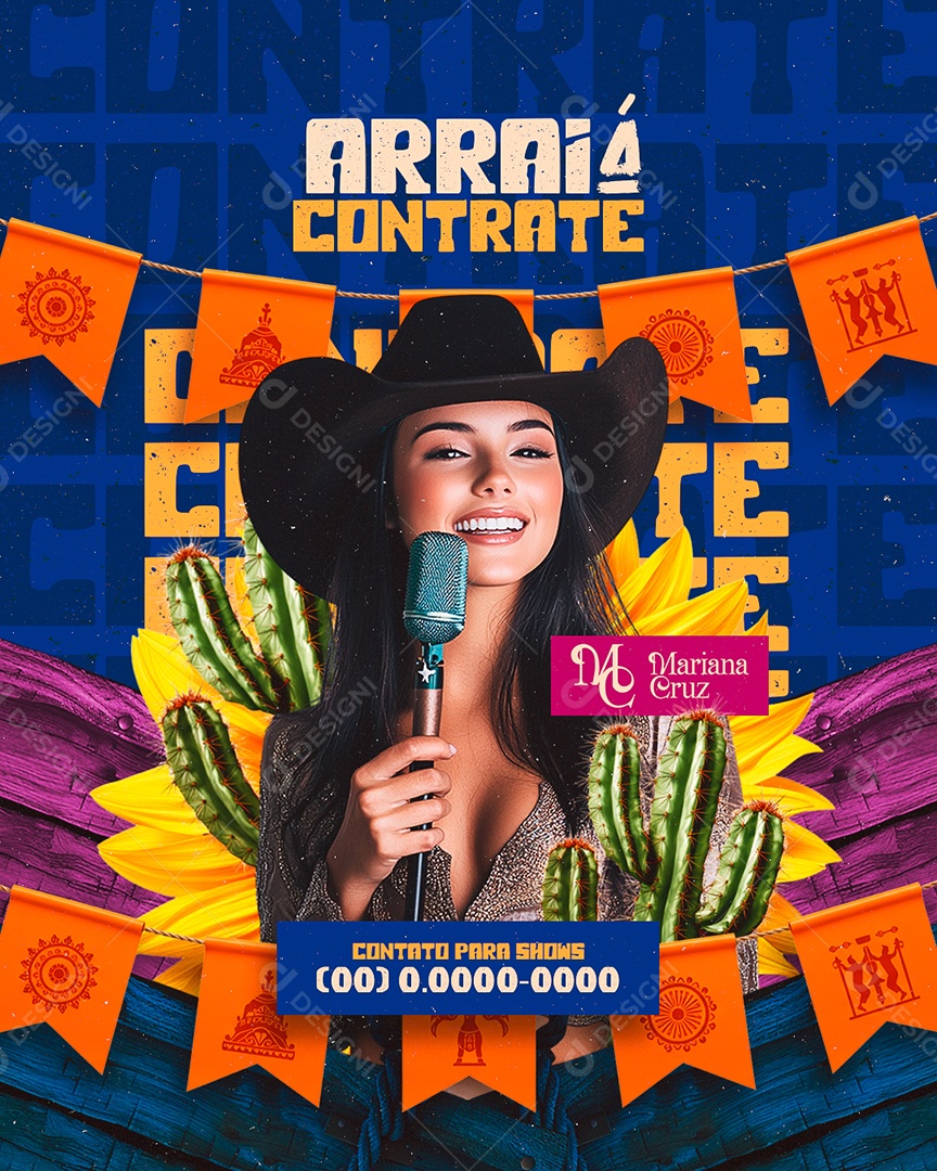 Flyer Arraiá Contrate Social Media PSD Editável
