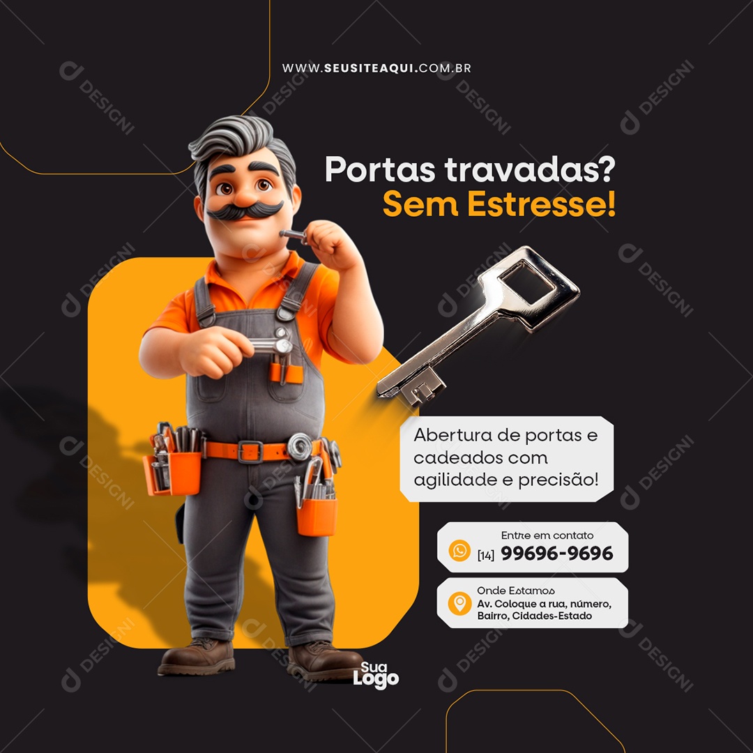 Feed Chaveiro Portas Travadas Sem Estresse Social Media PSD Editável