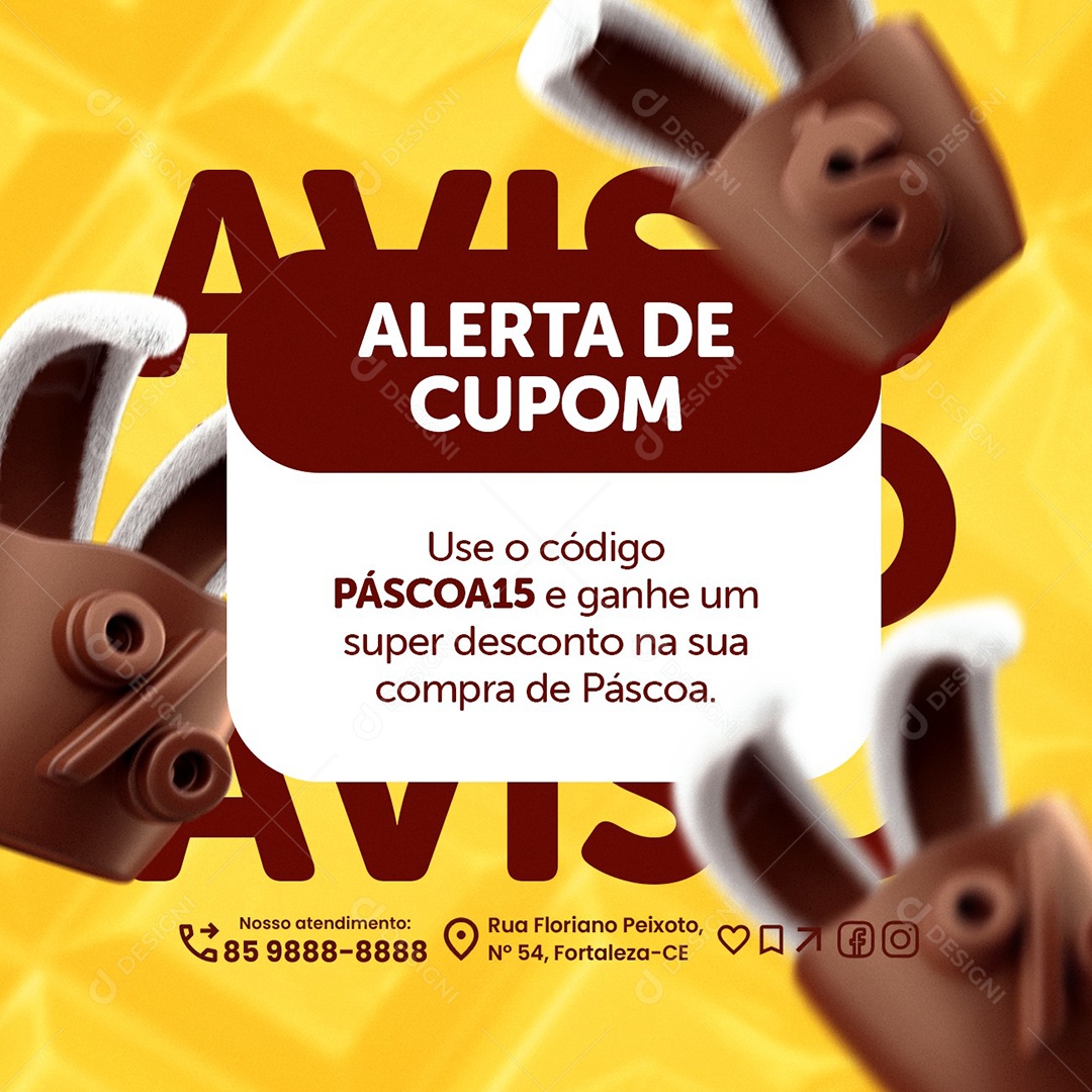 Páscoa Supermercado Alerta de Cupom Aviso Social Media PSD Editável