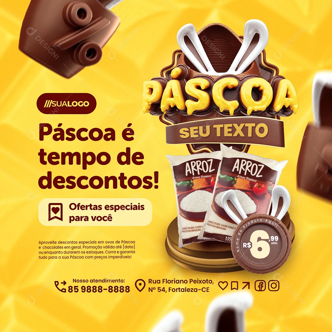 Páscoa Supermercado Arroz Tempo de Descontos Social Media PSD Editável