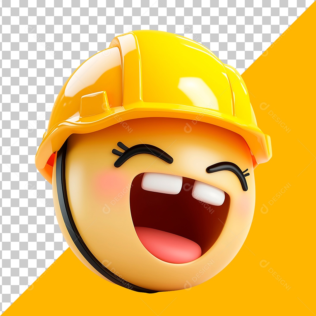 Emoji 3D Feliz Com Capacete de Construção Social Media PSD Editável