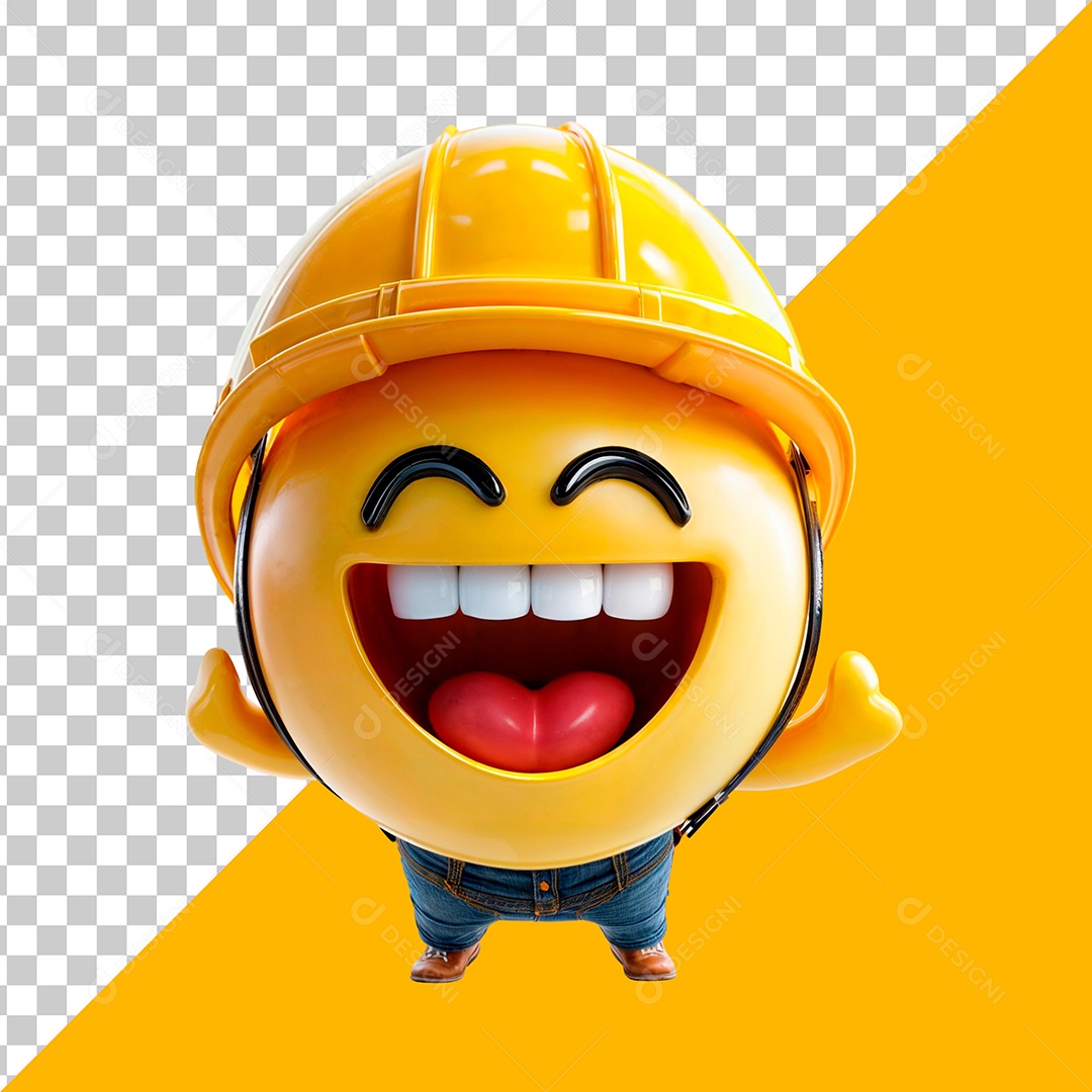 Emoji 3D Feliz Com Capacete de Construção Social Media PSD Editável