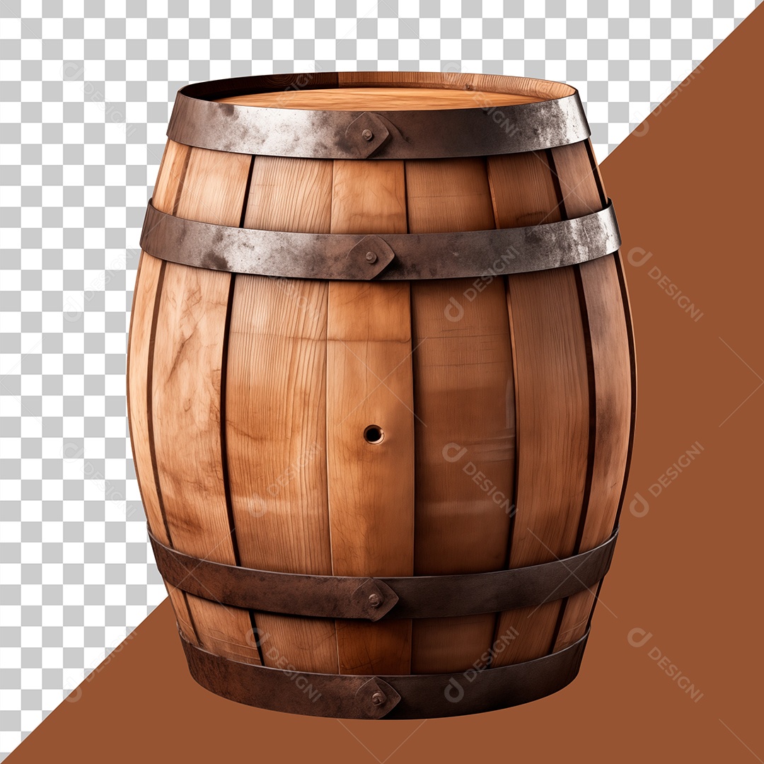 Elemento 3D Barril de Madeira para Composição PSD