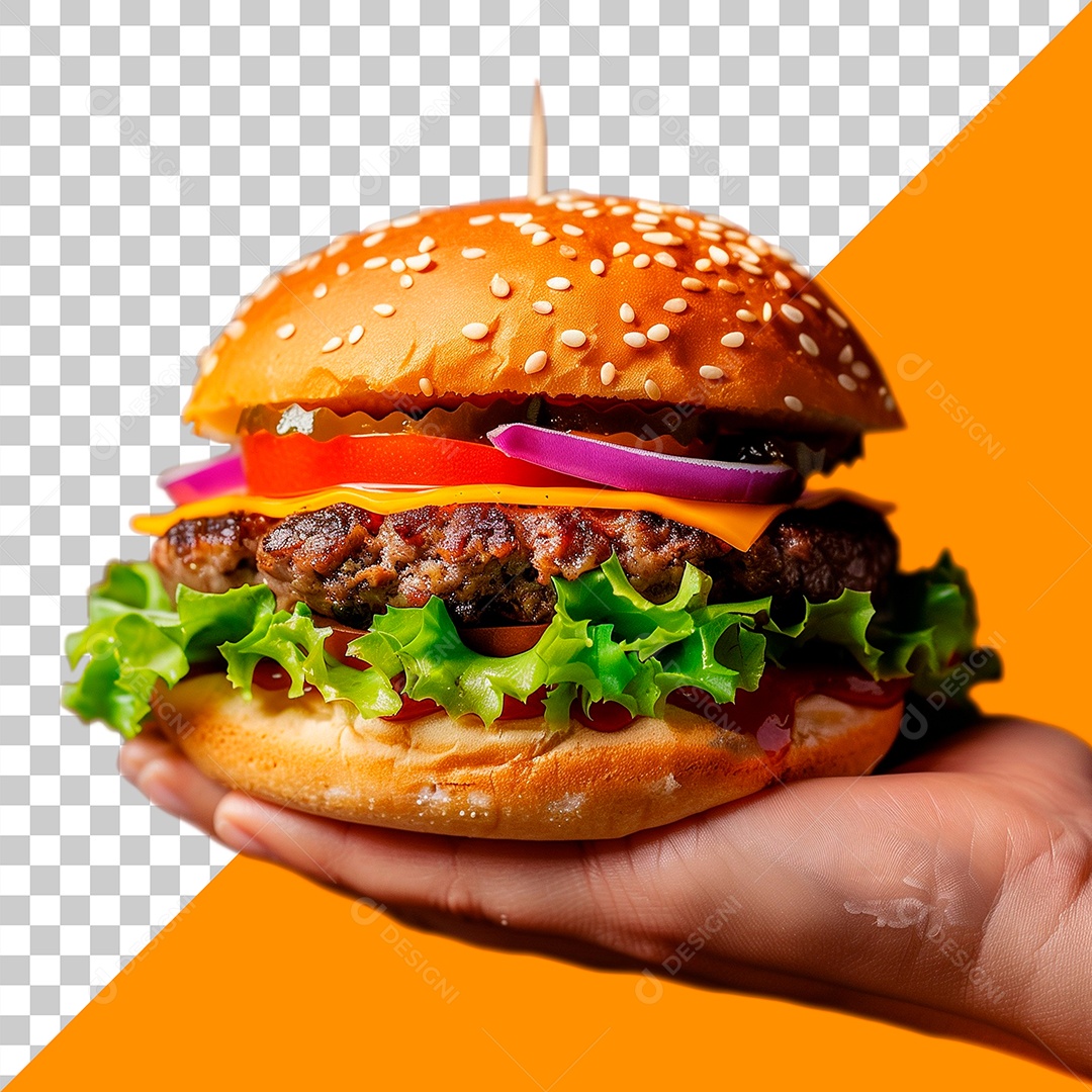 Mãos Segurando Delicioso Hamburguer Elemento 3D PSD
