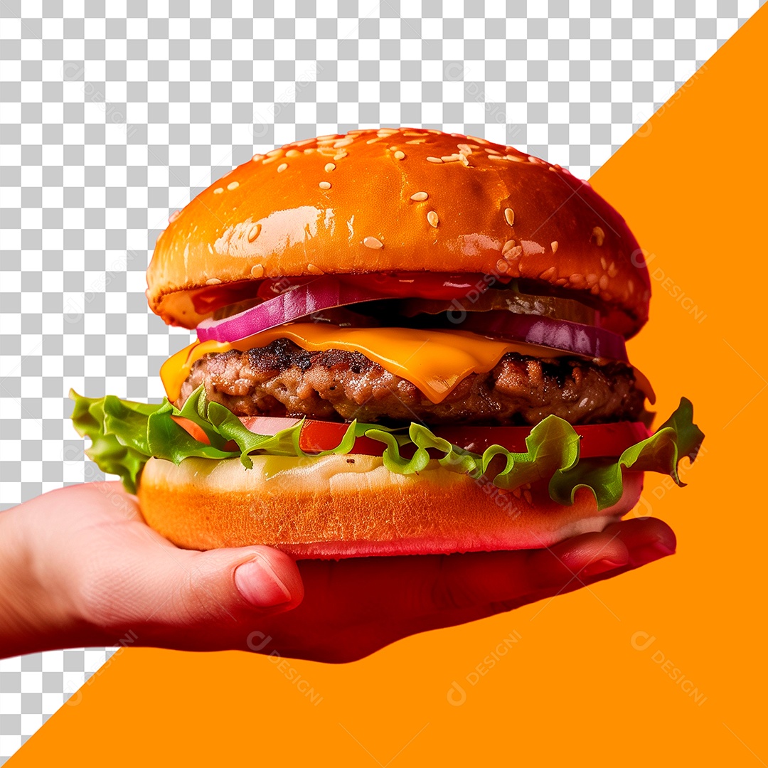 Mãos Segurando Delicioso Hamburguer Elemento 3D PSD