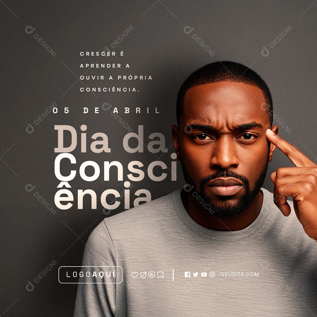 Dia da Consciência 05 de Abril Crescer é Aprender Social Media PSD Editável