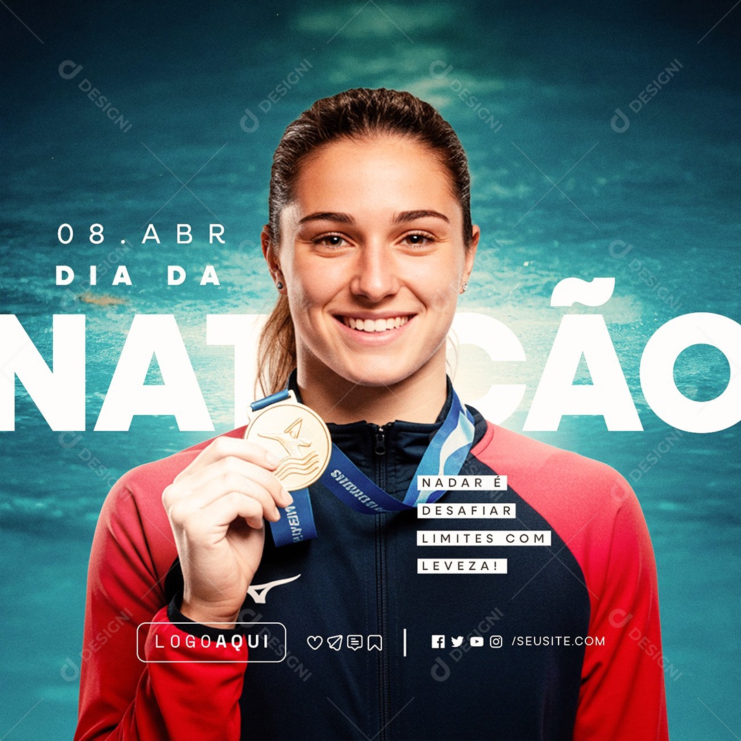 Dia da Natação 08 de Abril Social Media PSD Editável