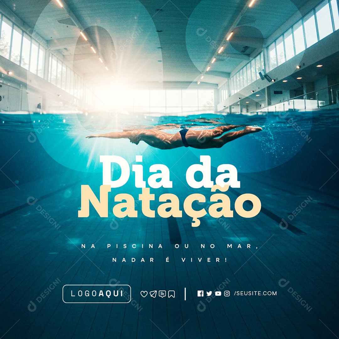 Dia da Natação 08 de Abril Na Piscina ou No Mar Social Media PSD Editável
