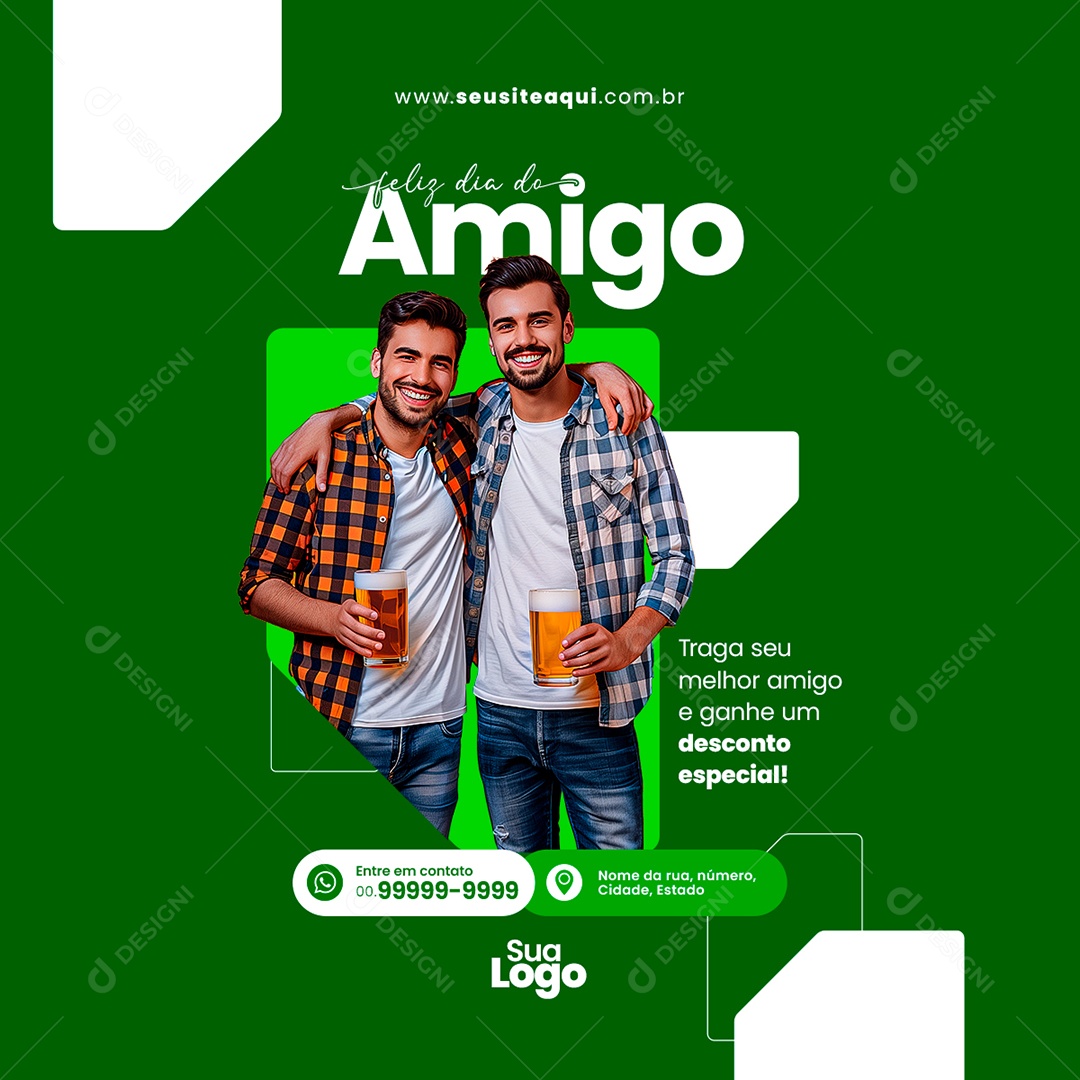 Feed Posto de Combustível Feliz Dia Do Amigo Traga Seu Amigo e Ganhe Desconto Social Media PSD Editável