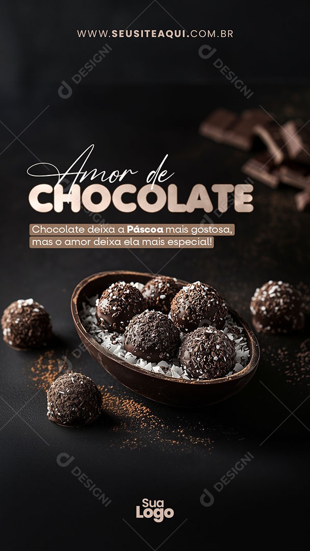 Story Doceria Ovo de Páscoa Amor de Chocolate Social Media PSD Editável