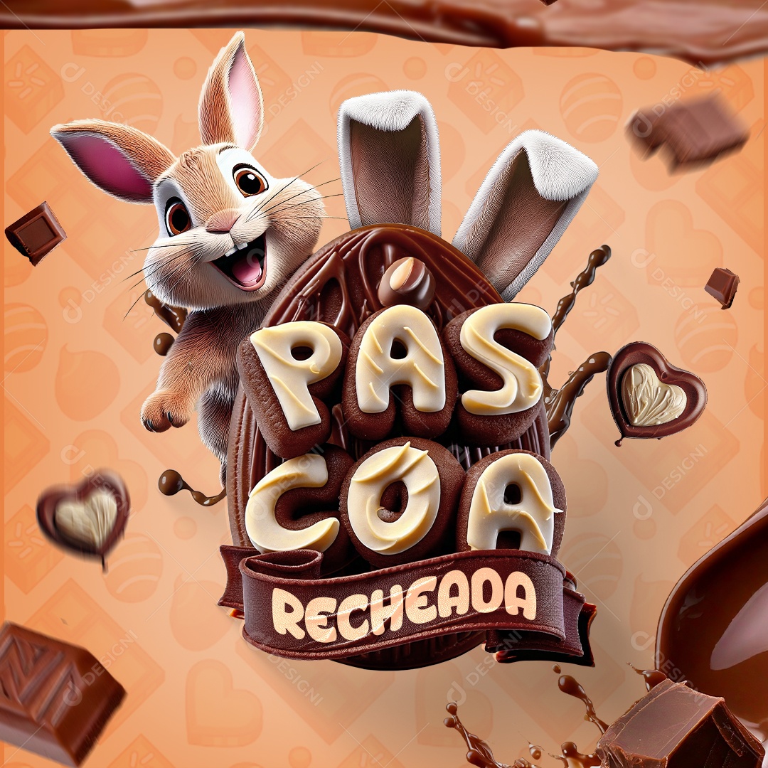 Páscoa Recheada Selo 3D para Composição PSD