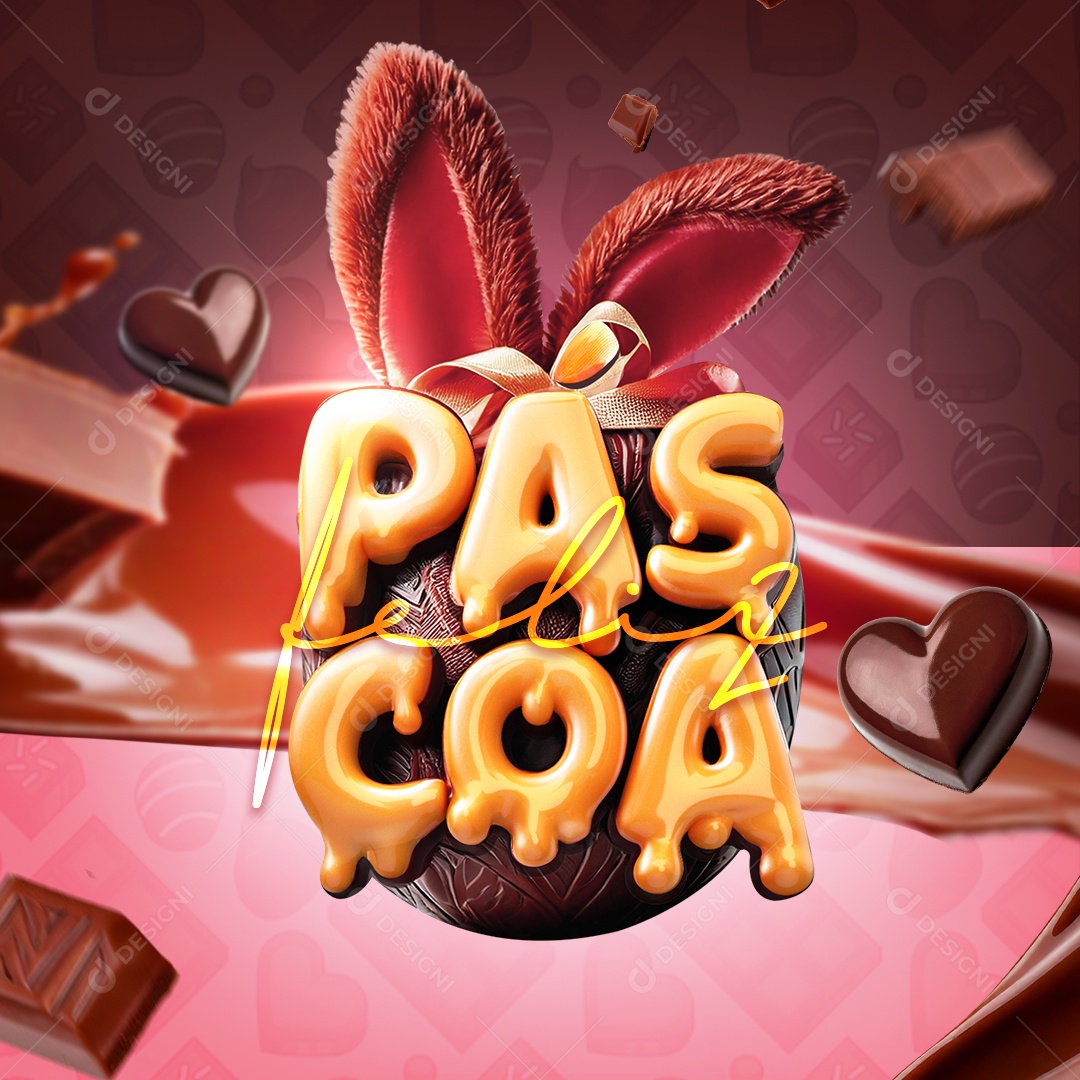 Feliz Páscoa Selo 3D para Composição PSD