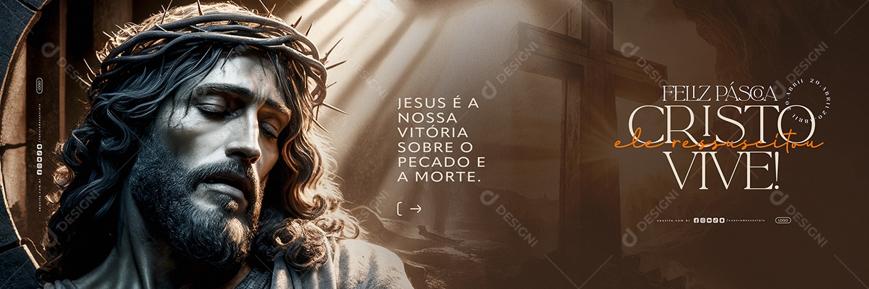 Carrossel Feliz Páscoa 20 de Abril Cristo Ele Ressuscitou Social Media PSD Editável