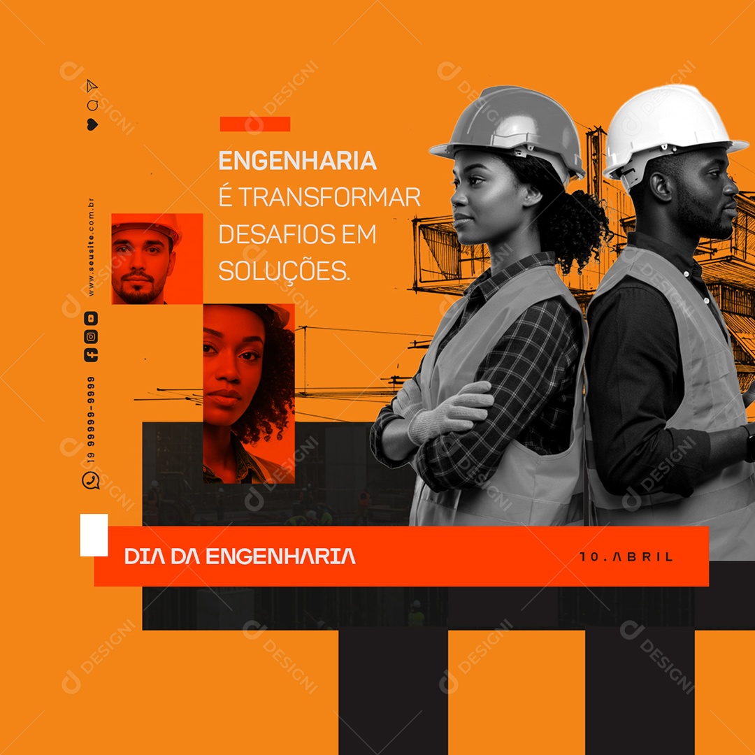 Dia da Engenharia 10 de Abril Transformar Desafios em Soluções Social Media PSD Editável