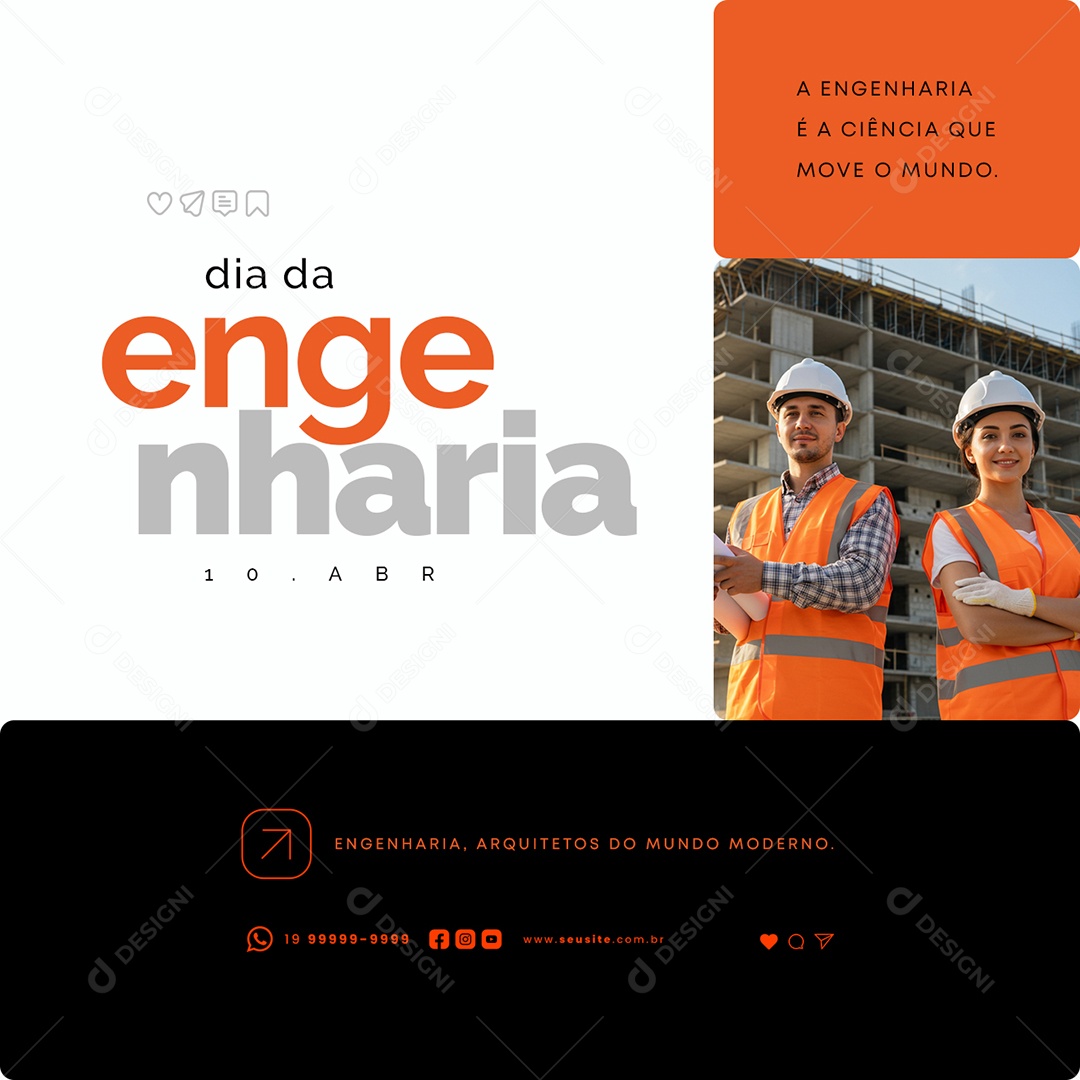 Dia da Engenharia 10 de Abril Arquitetos do Mundo Moderno Social Media PSD Editável