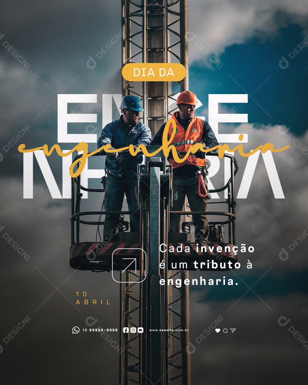 Dia da Engenharia 10 de Abril Cada Invenção Social Media PSD Editável